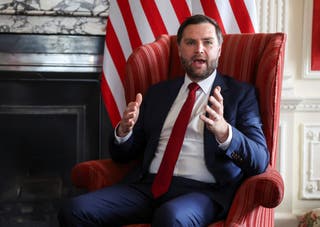 US vice president JD Vance speaks during a meeting with British foreign secretary David Lammy at Chevening House in Sevenoaks, England